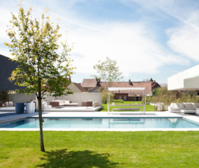 Luxe inox zwembad aanleggen, DWJ concept pools, exclusief tuinmeubilair